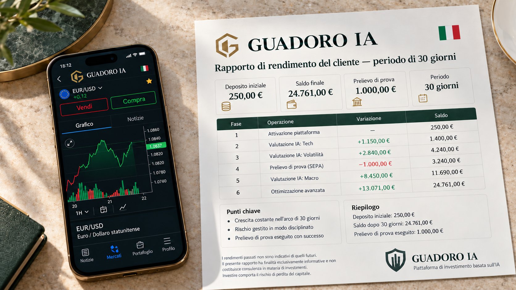 L'andamento del nostro conto di prova in 30 giorni